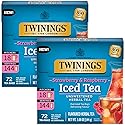 Twinings Strawberry & Raspberry Unsweetened Iced Tea 2-Pack - Oversized Herbal Teas, 72 Bags Per Box