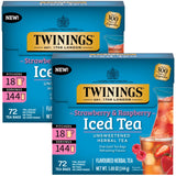 Twinings Strawberry & Raspberry Unsweetened Iced Tea 2-Pack - Oversized Herbal Teas, 72 Bags Per Box