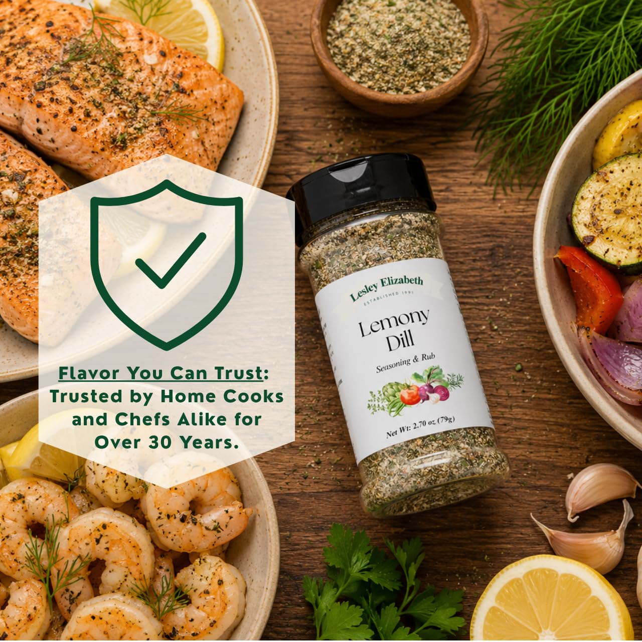 Lesley Elizabeth Lemony Dill Seasoning & Rub - Fresh Citrus & Herb Blend for Chicken, Fish, Seafood & Vegetables | All-Purpose Gourmet Grill & Cooking
