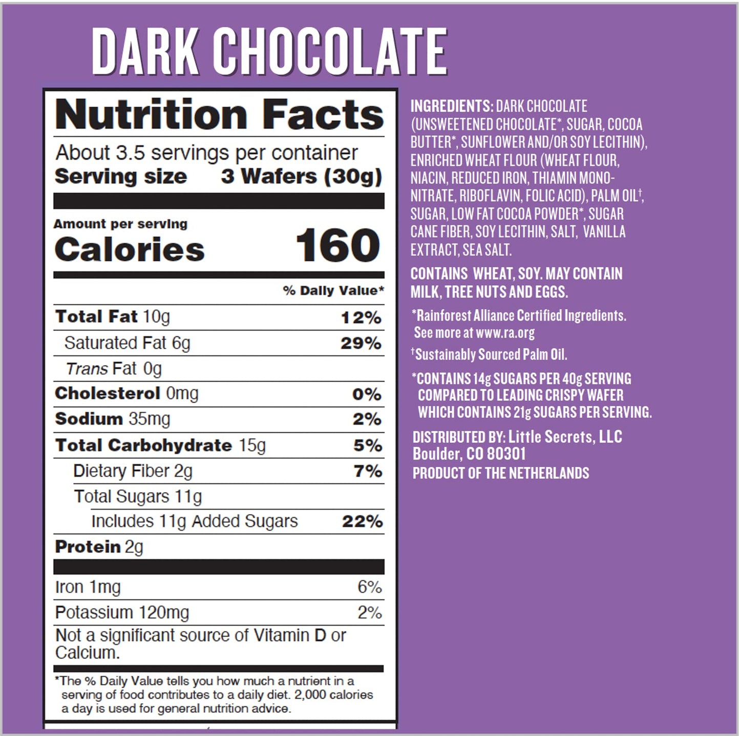 Little Secrets Dark Chocolate Crispy Wafers | 60 Minis | Made in Europe | Nothing Artificial & No Sugar Alcohols | Sustainable Cocoa | 3.5 Ounce (Pack