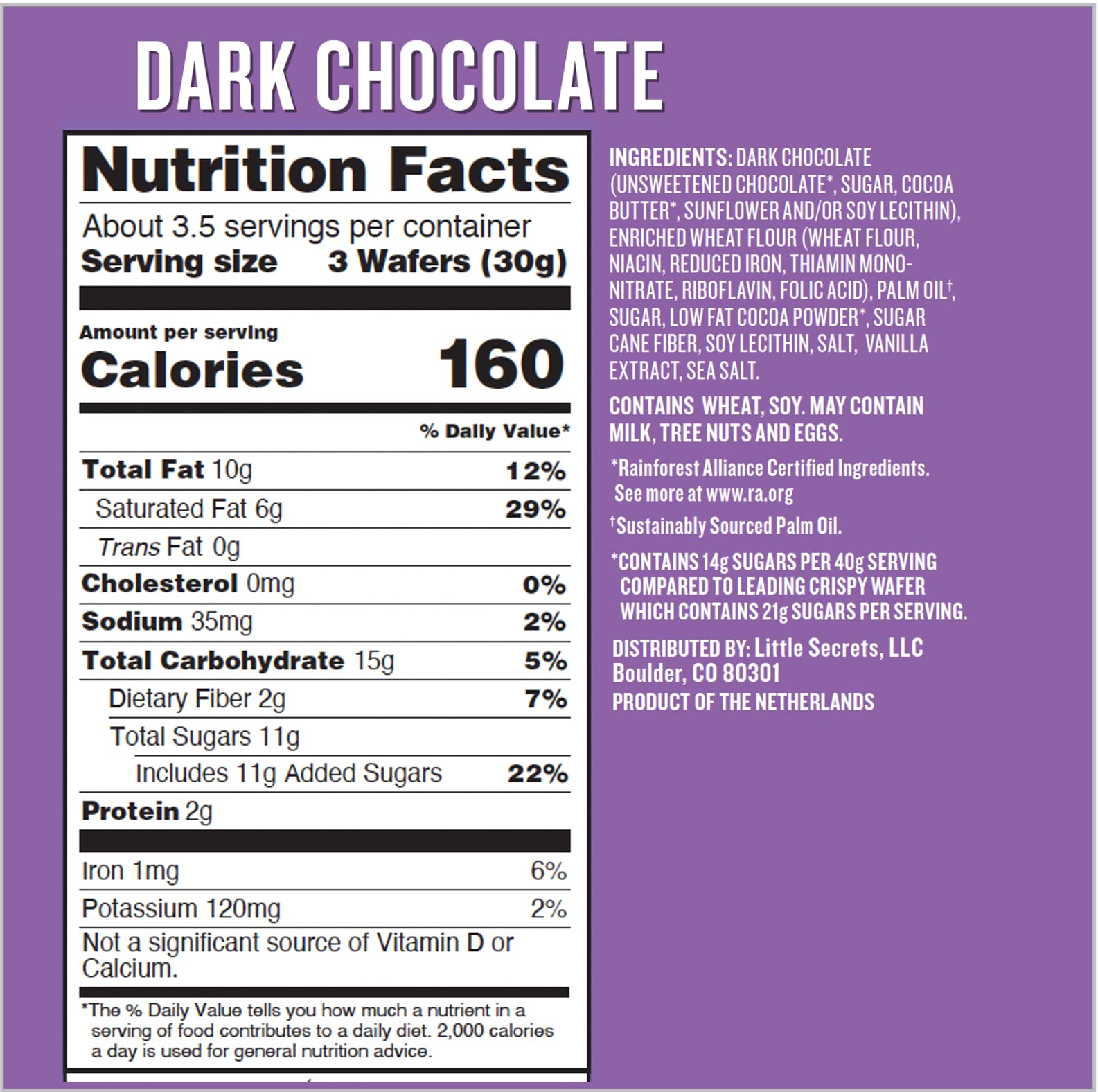 Little Secrets Dark Chocolate Crispy Wafers | 60 Minis | Made in Europe | Nothing Artificial & No Sugar Alcohols | Sustainable Cocoa | 3.5 Ounce (Pack