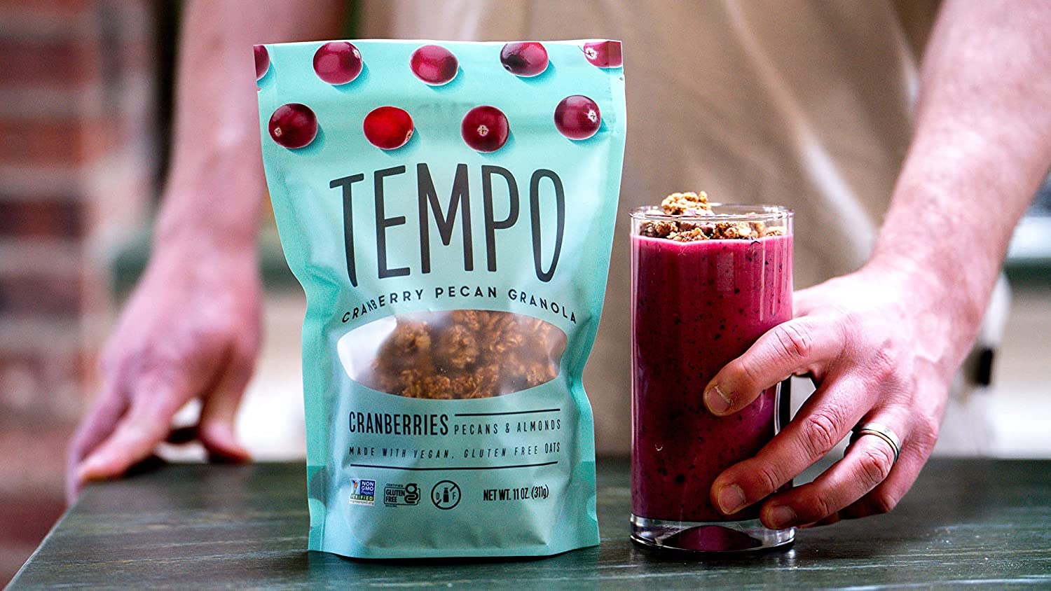 TEMPO GRANOLA Cranberry Pecan Almond Granola Clusters (3 Pack) Gluten Free Organic Oats, High Protein, Low Sugar, Vegan, Dairy Free, Soy Free