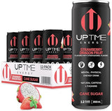 UPTIME Energy Drink, Strawberry Dragon Fruit Cane Sugar, 12 Pack, Vitamin C, L Theanine, Calcium, Energy Drinks for Focus Support, 142mg of Natural