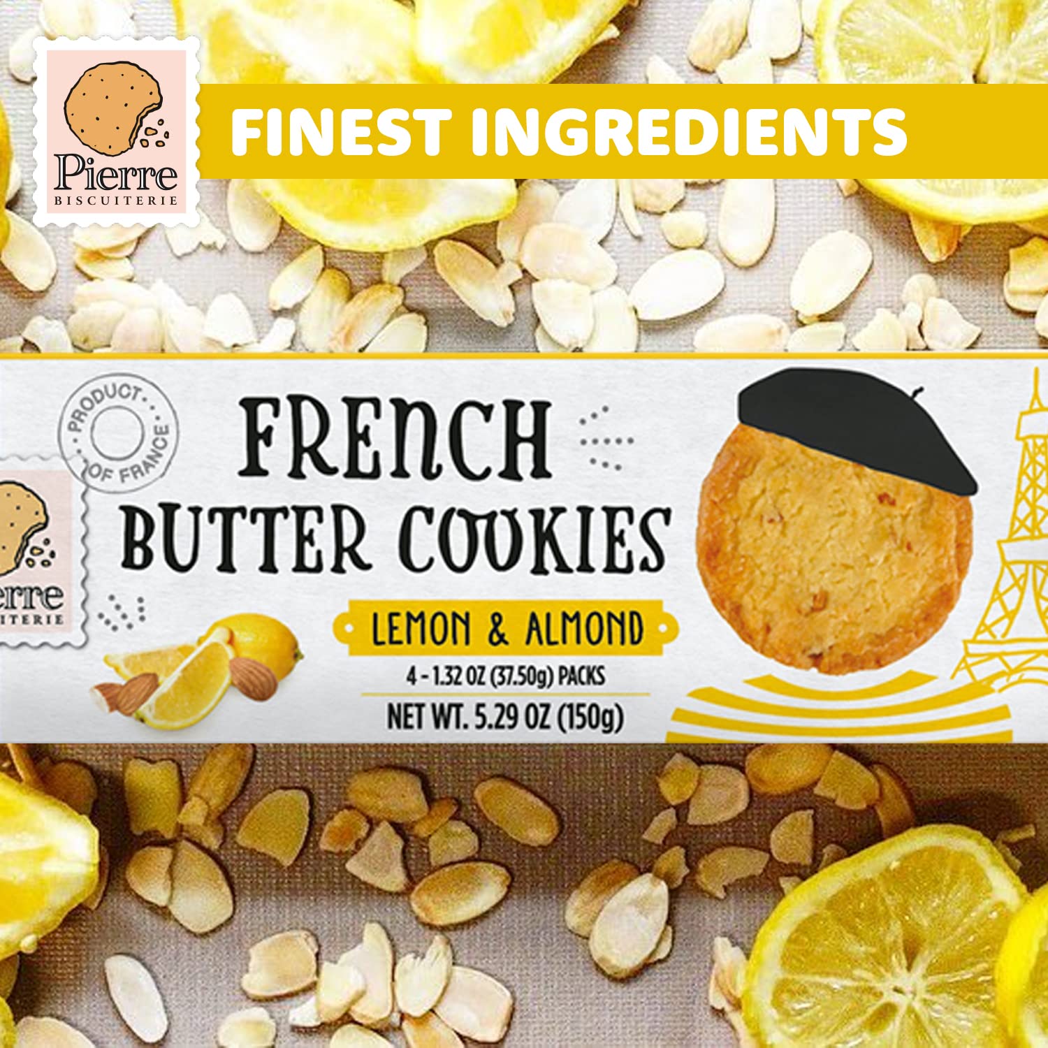 Pierre Biscuiterie French Butter Cookies with Lemon & Almond 5.29 Ounce Box (Pack of 1)
