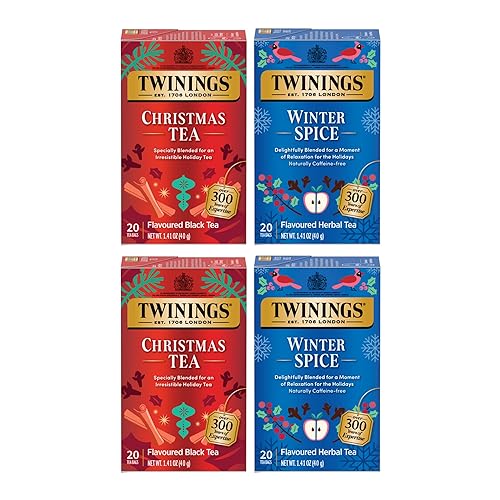 Twinings Holiday Variety Pack Tea Bags, Christmas Tea and Winter Spice, 20 Count (Pack of 4), Enjoy Hot or Iced, 80 Teabags