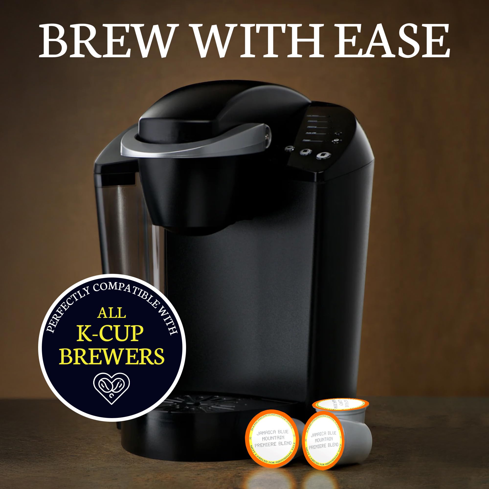 Dancing Moon Coffee Pods - Premiere Blend Jamaica Blue Mountain Coffee Beans, Medium Roast, Compatible with Keurig KCup Brewers, Small-Batch Crafted