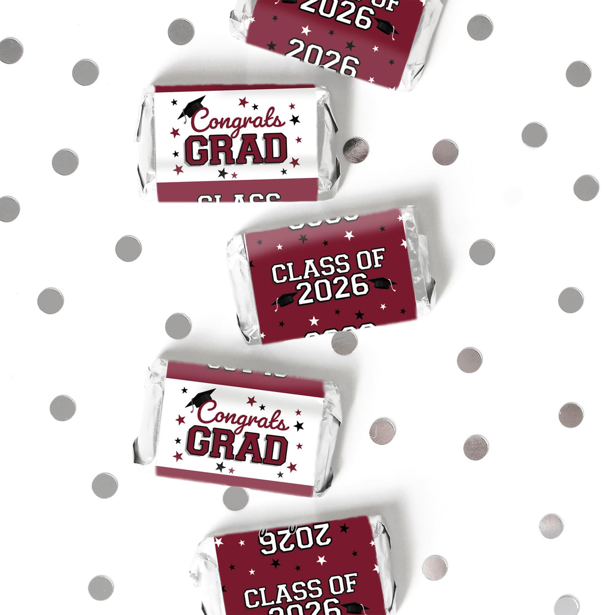 Maroon Class of 2026 Graduation Mini Candy Bar Wrappers, 42 Count