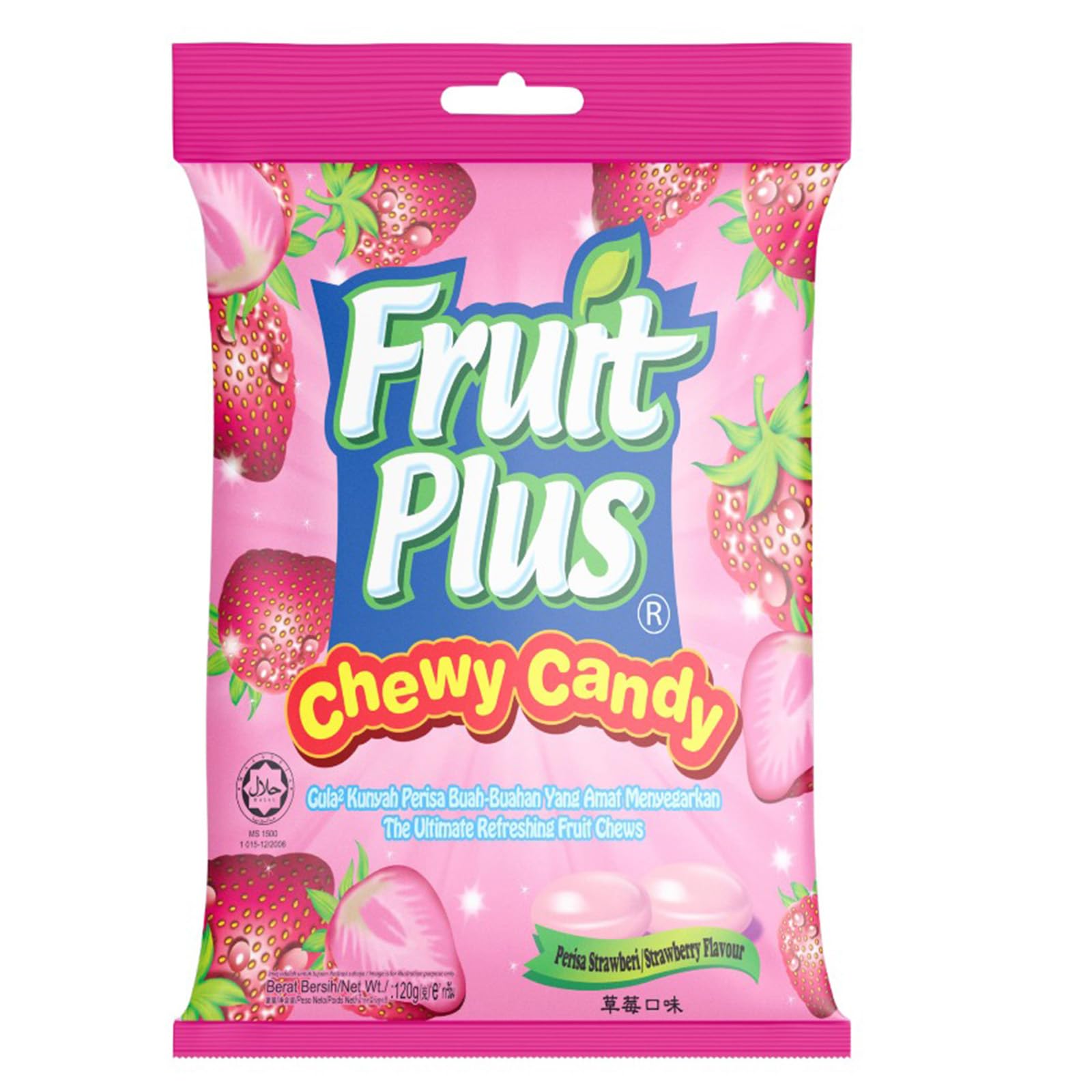 Fruit Plus Chewy Candy, Malaysian Individually Wrapped Bulk Candy, Fruit Snacks for Halloween Christmas Party, Non-Melting, 4.2 Oz Bag (Approx. 39