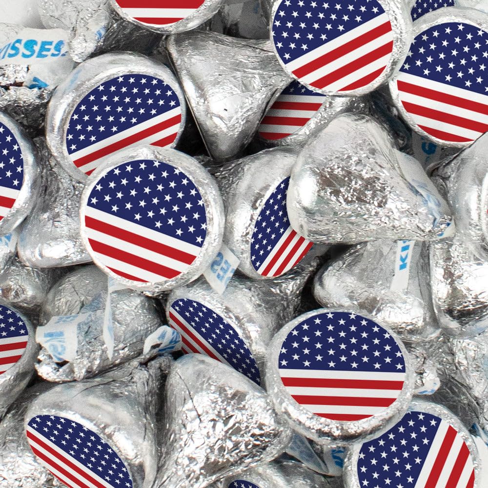 255ct Patriotic American Flag Stickered Hersheys Bulk Candy Kisses (2.55lb)