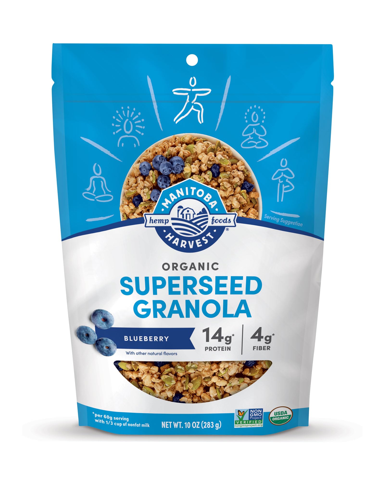 Manitoba Harvest Hemp Yeah Superseed Granola, Blueberry - 10oz - 11g Protein, 4g Fiber, 3.5g Omega 3 & 6 per 60g serving - With Hemp & Pumpkin Seeds
