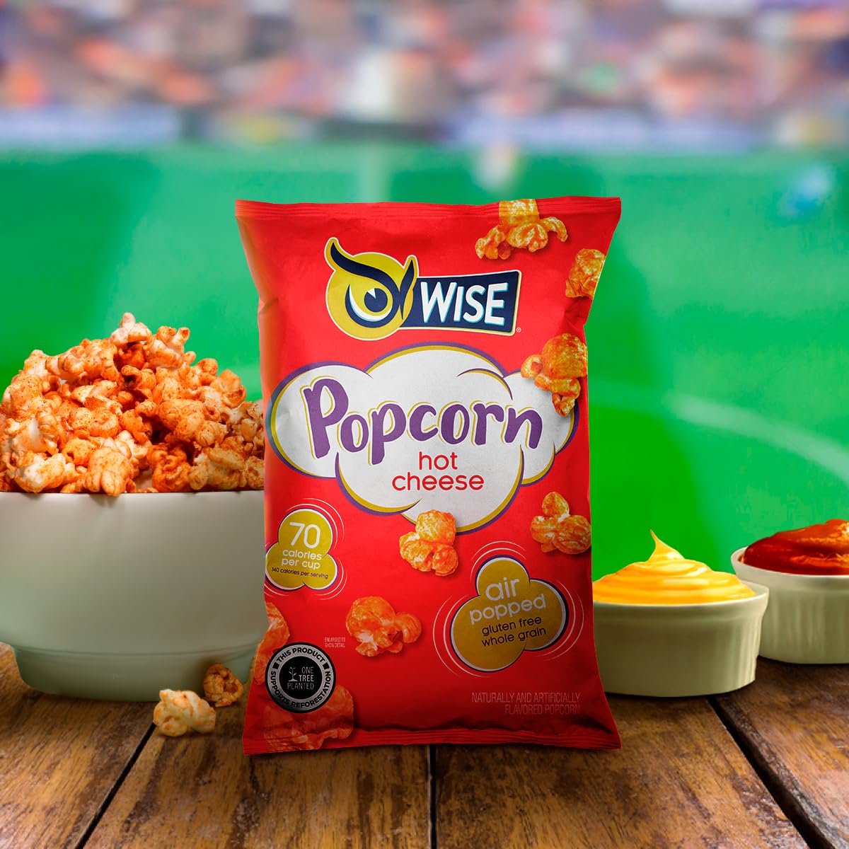 Wise Snacks Hot Cheese Popcorn 0.625 Ounce (42 Count), Air Popped Individual Snack Size Bags Healthy Popcorn Snacks, School and Halloween Snacks