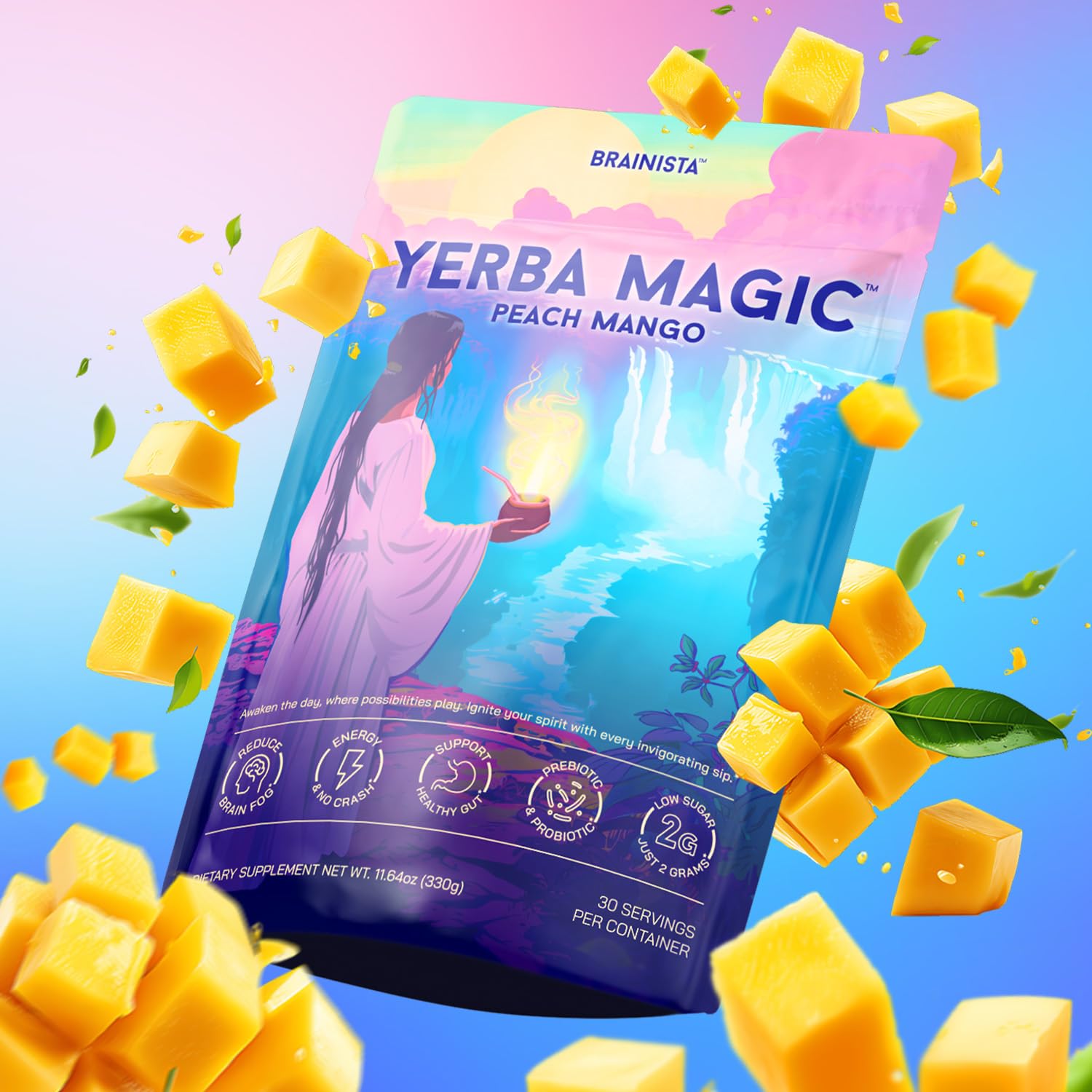 Yerba Mate Tea, Yerba Magic 5 in 1 Stick Packs with Lion's Mane, Prebiotics, Probiotics, L-Theanine, Plant Based Caffeine, Gut Health, Magic Mind