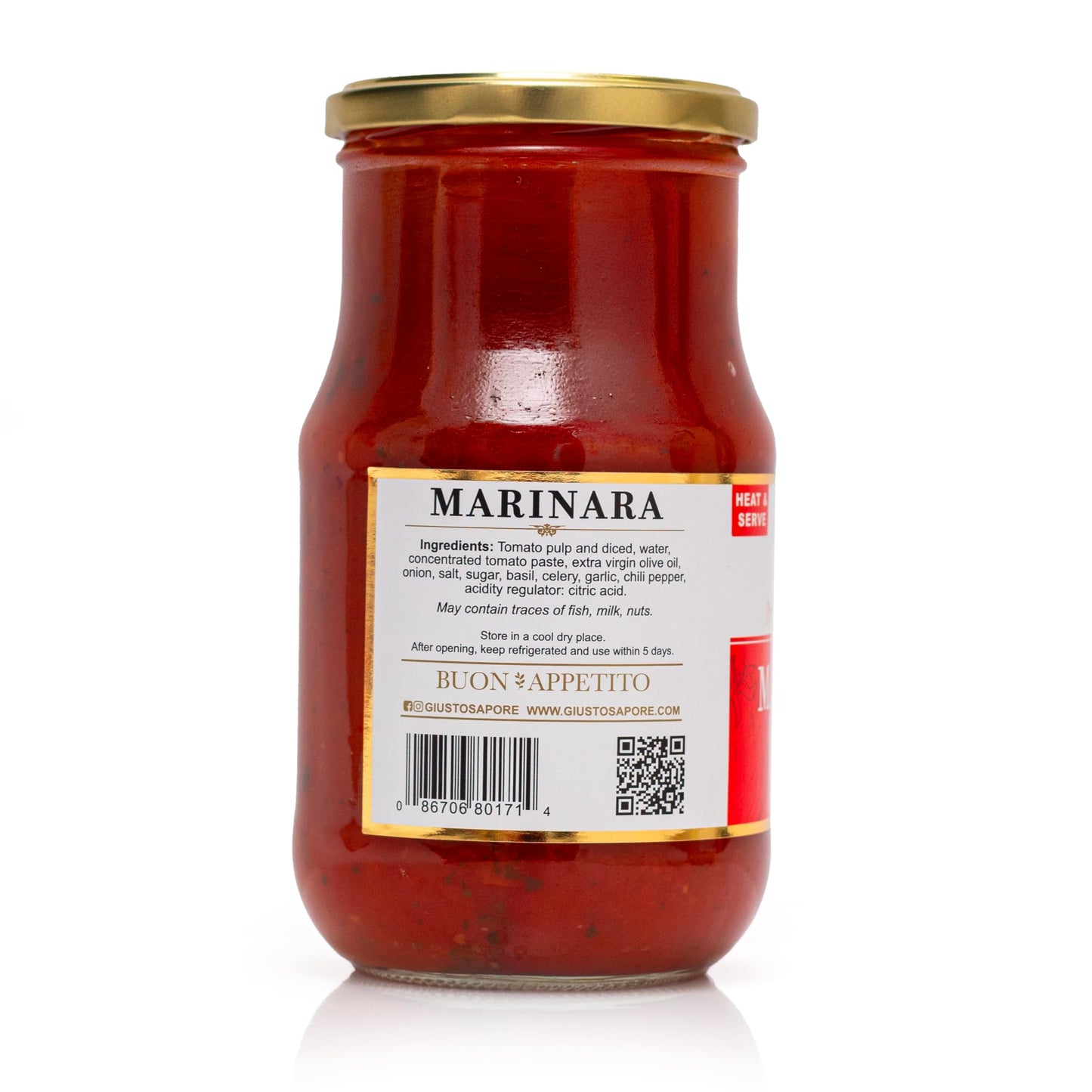 Giusto Sapore Traditional Italian Pasta Sauce 24oz - All Natural Non GMO Italian Premium Gourmet Brand - Made in Italy and Family Owned (Marinara
