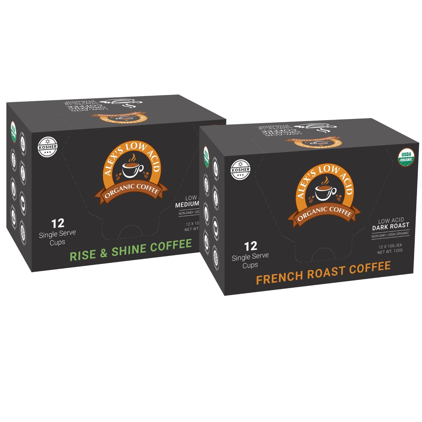 Alex's Low Acid Organic Coffee Caffeine Fiend Single-Serve Pods Variety Pack