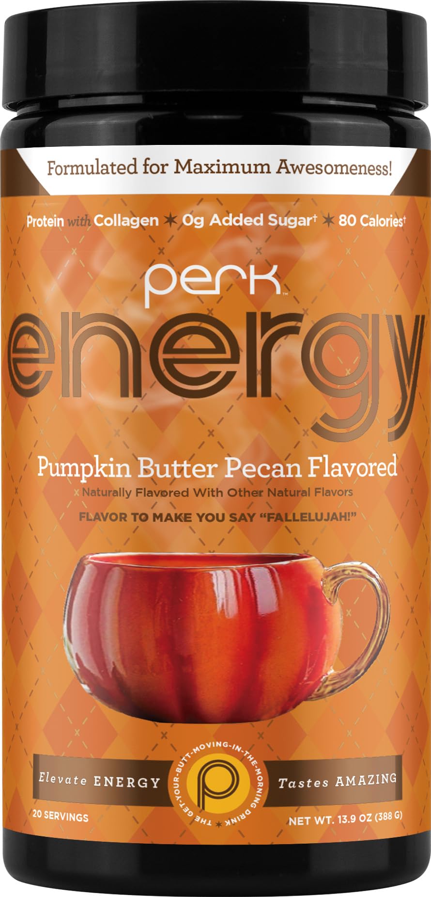 Perk Energy Drink Mix (Pumpkin Butter Pecan) 20 Servings - Caffeinated Healthy Coffee Alternative with Protein, 100mg of Caffeine, Gluten-Free