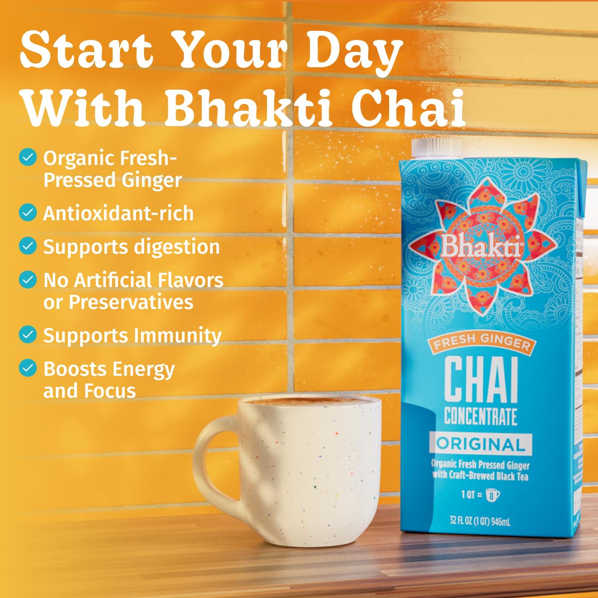 Bhakti Chai Tea Concentrate | Original, Organic Fresh Ginger, Black Tea, Sweetened, Spiced, Dairy-Free, Vegan (Pack of 2) (16 Servings)