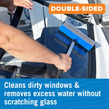 Window Squeegee with Long Handle and Scrubber, for Car, Boat, RV Windows, Windshields, and Shower Glass Doors, Cleaning Tool with Large Sponge