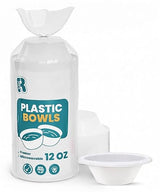 R-kay Plastic Bowls - 100 Count Microwavable Disposable Bowls - Strong Heavy Duty And Sturdy White Plastic Bowls Disposable (12 OZ, 100)