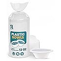 R-kay Plastic Bowls - 100 Count Microwavable Disposable Bowls - Strong Heavy Duty And Sturdy White Plastic Bowls Disposable (12 OZ, 100)
