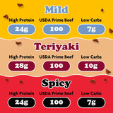 Yay's Beef Jerky Sampler Pack - Healthy High-Protein Snacks, Variety Pack of 3 Flavors (Mild, Spicy, Teriyaki), Low-Carb, Healthy Meat Snacks for Any
