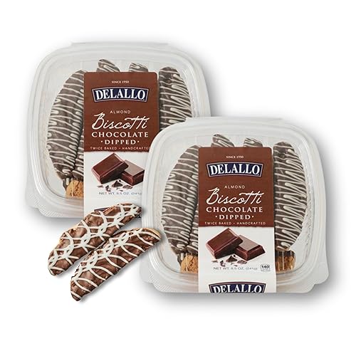 DeLallo Chocolate Dipped Biscotti Cookies, Twice-Baked Authentic Italian Recipe, All Natural Tuscany Biscuits Dipped in Velvety Dark Chocolate