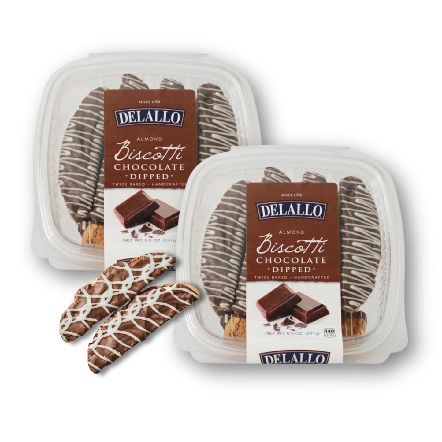 DeLallo Chocolate Dipped Biscotti Cookies, Twice-Baked Authentic Italian Recipe, All Natural Tuscany Biscuits Dipped in Velvety Dark Chocolate