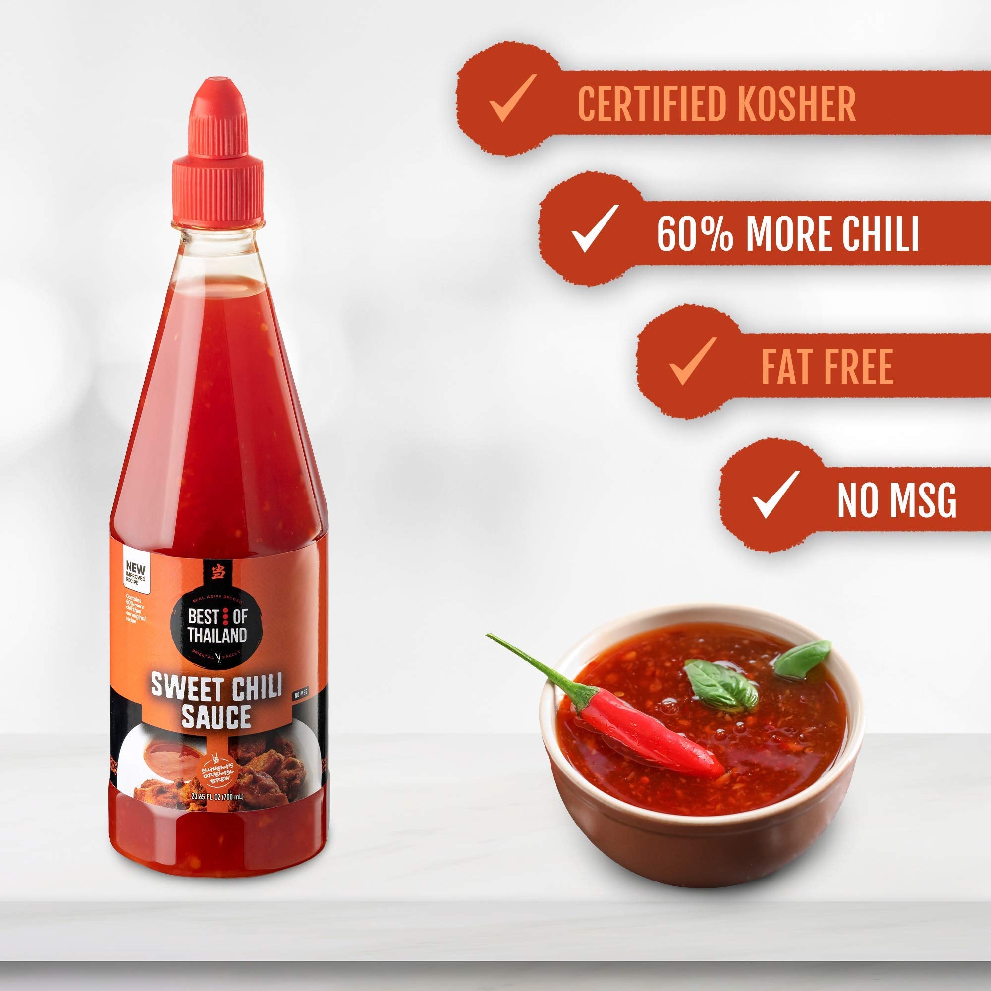 Best of Thailand Sweet Chili Sauce | 2 Bottles of 23.65oz Real Authentic Asian-Brewed Thai Marinade, Dipping Sauce & Glaze for Spring Rolls & Chicken