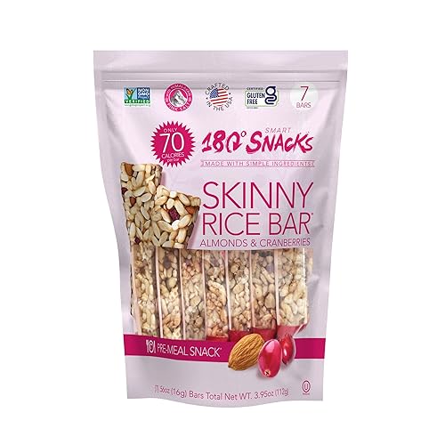 180 Snacks Pre-Meal Snack Skinny Rice Bar with Himalayan Salt 1 Pack, 3.22oz (Cranberry & Almond)