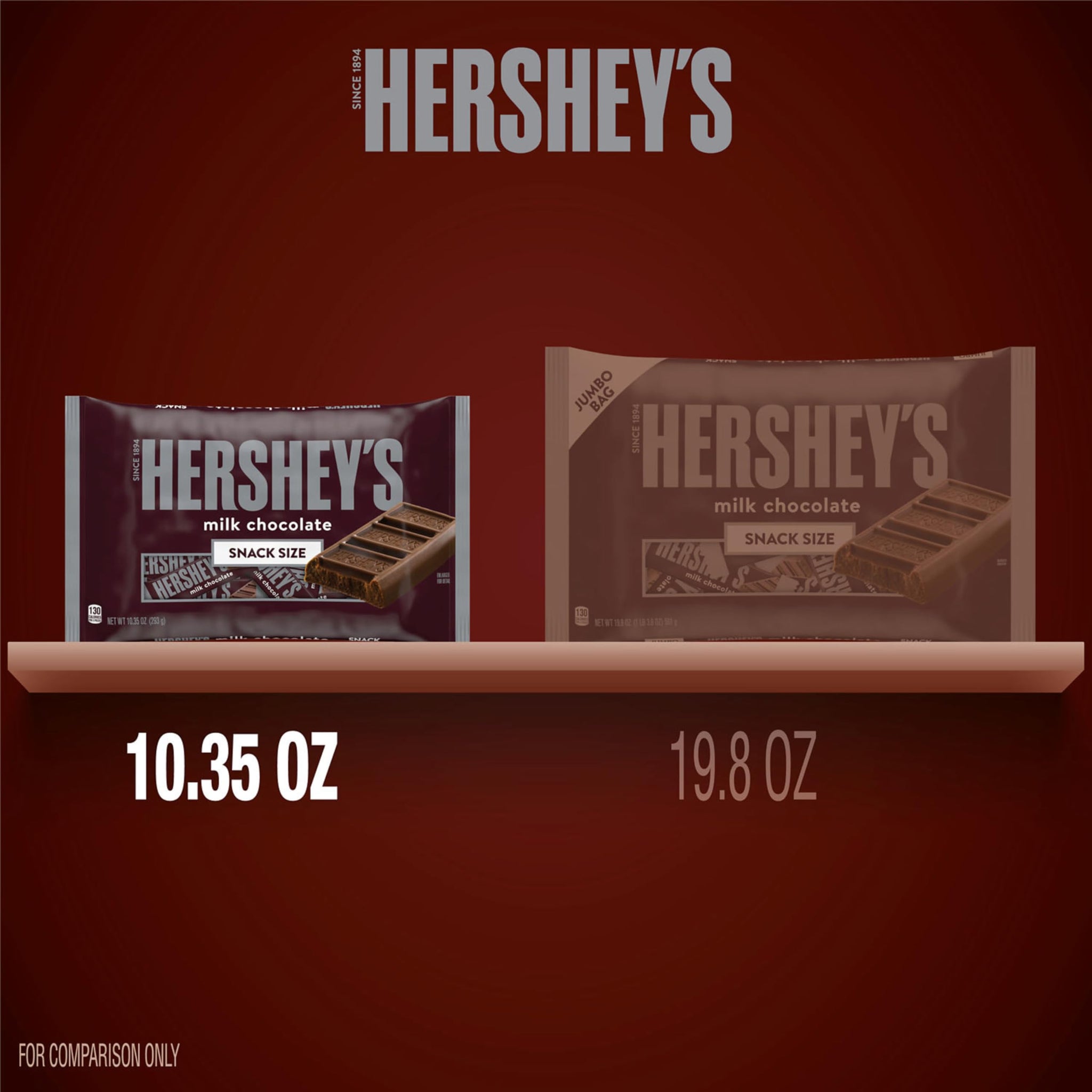 HERSHEY'S Milk Chocolate Snack Size, Candy Bag, 10.35 oz