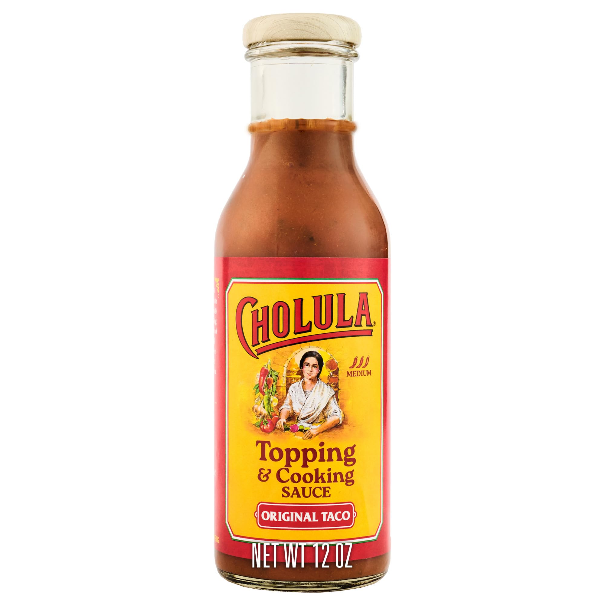 Cholula Topping & Cooking Sauce, Original Taco, Medium Heat, For Tacos, Quesadillas, Carnitas, Eggs, Dips and More, 12 fl oz
