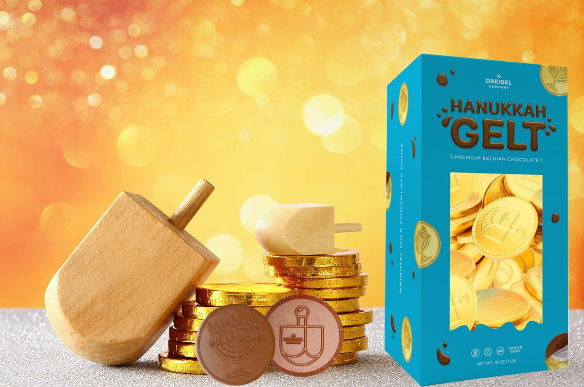The Dreidel Company Hanukkah Gelt, Nut-Free, Belgian Coins, Foil Wrapped Gold Coins, Kosher Chanukah Gelt (1 Pound)