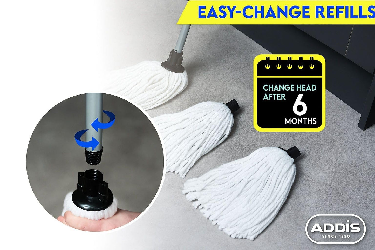 Addis Cotton Mop Refill, Graphite/Metallic,White