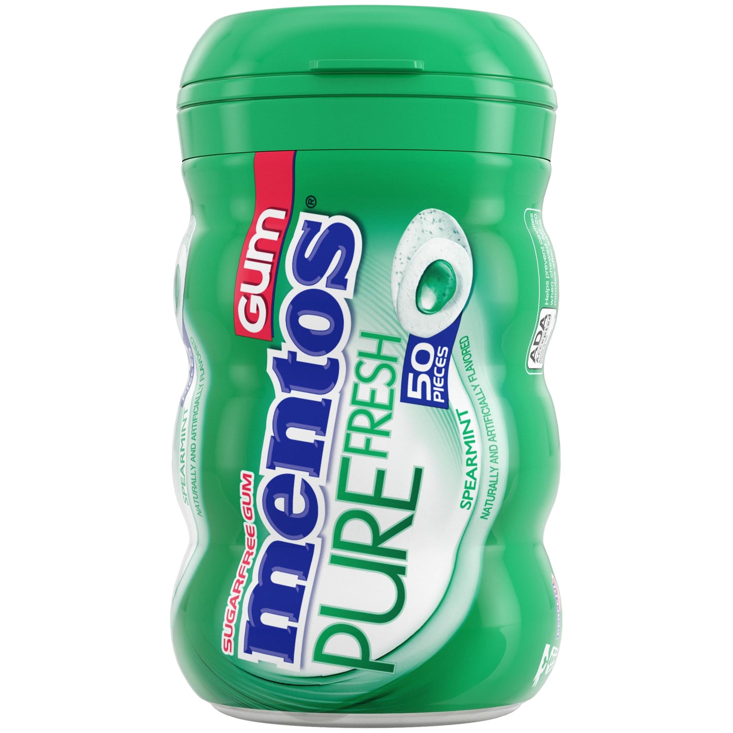 Mentos Pure Fresh Sugar-Free Chewing Gum with Xylitol, Spearmint, 90% Recyclable Curvy Bottle, 50 Pieces per Bottle (Pack of 1)