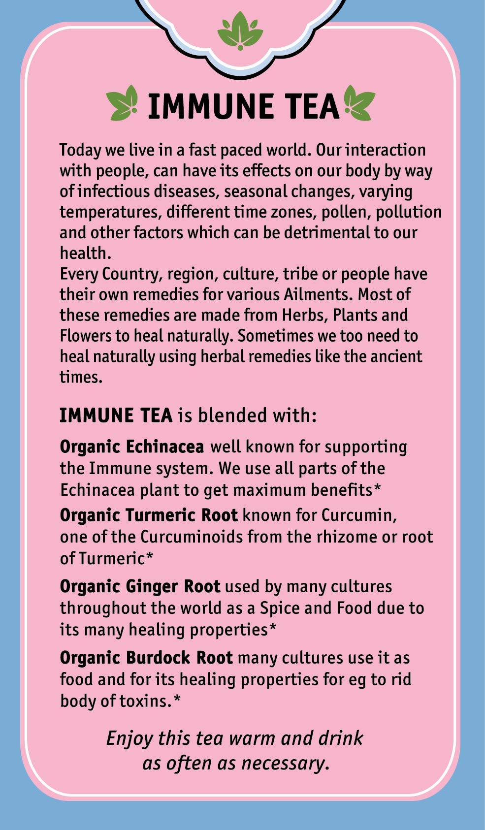 Herbal Cup Ayurveda Immune Tea, Organic Echinacea Booster, No Caffeine Herbal Teas (Immune Echinacea, 16 Count (Pack of 6))