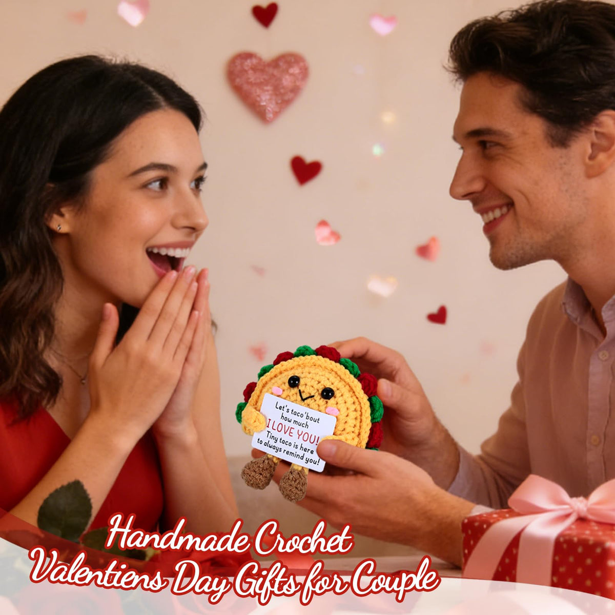 Delujouberst Cute Anniversary Taco Gifts for Husband Him Her Mini Crochet Taco Gifts for Couple 1st for Boyfriend Girlfriend Birthday Wedding