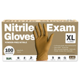 SUP Powder-Free Nitrile Gloves, 100 Count Food Safe Latex-Free Disposable Gloves for Medical Cooking Cleaning Food Prep, Tan (X-Large)