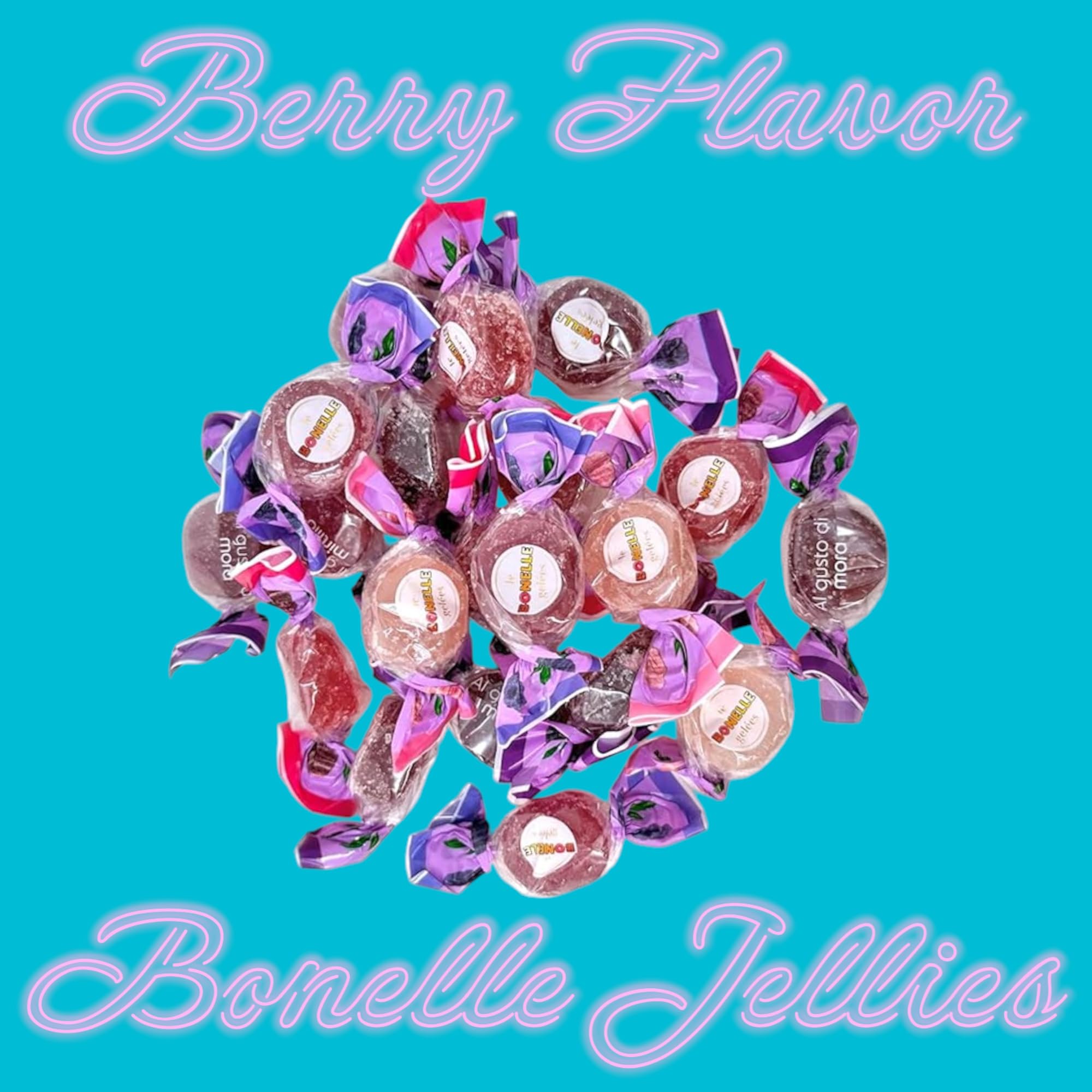 Gourmet Bonele Italian Berry Fruit Jellies -1.5 lbs Individually Wrapped Candy- Raspberry, Blackberry, Blueberry, and Wild Strawberry -Vegan