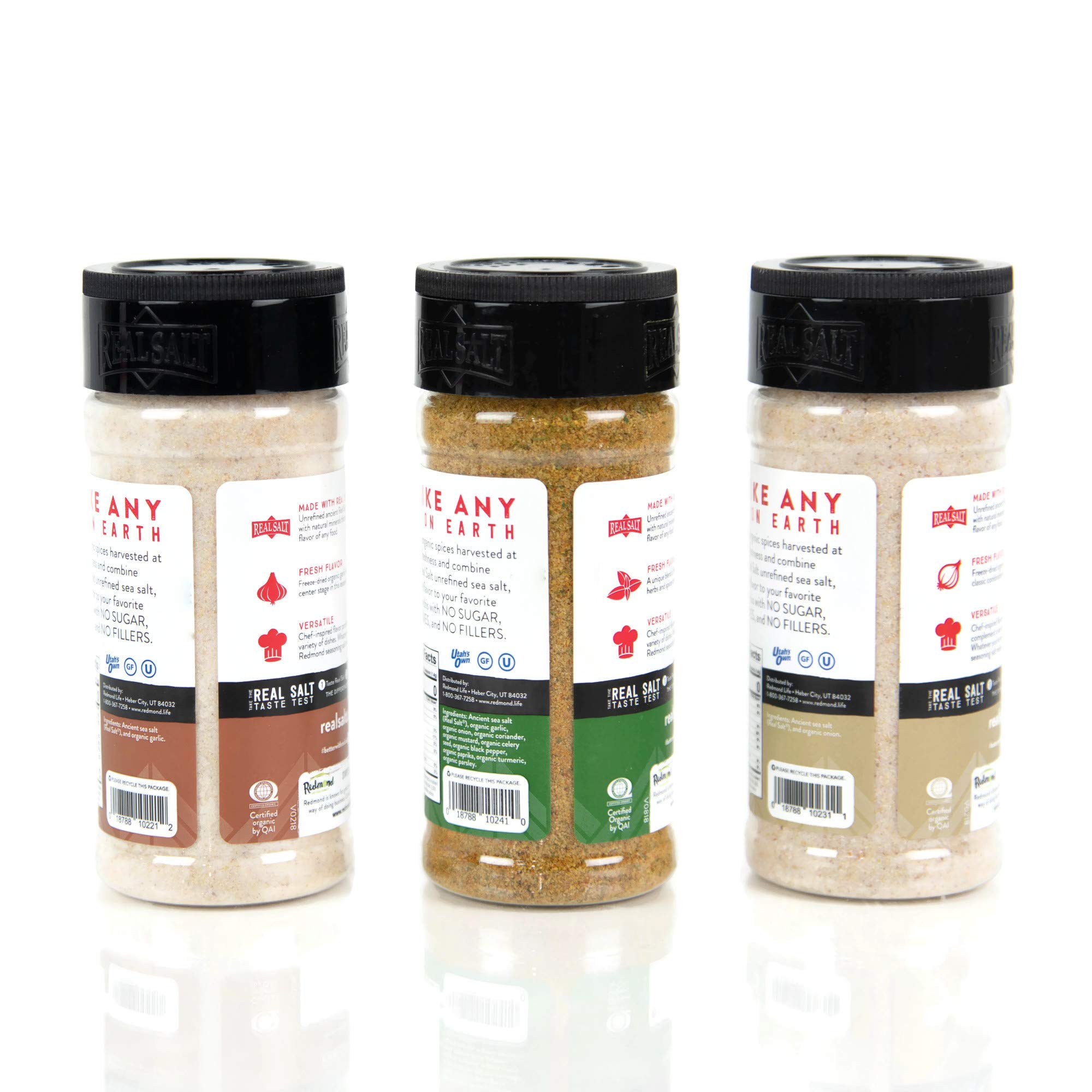 Redmond Real Sea Salt - Natural Unrefined Organic Gluten Free, Seasoning 8.25 Ounce Shaker bundle (Onion, Season, Garlic)