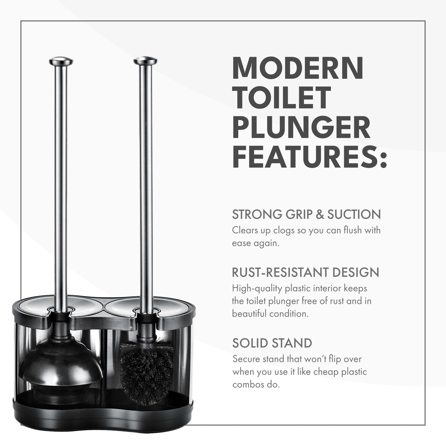 ToiletTree Products Modern Deluxe Freestanding Toilet Brush and Plunger Combo - 5.5" x 9.5" x 18.5" (2 Pack)