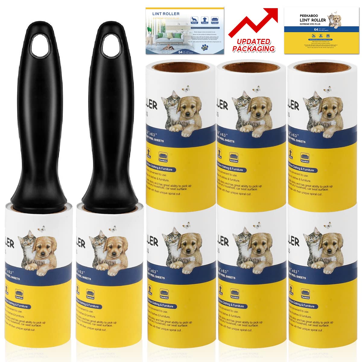 Lint Roller Pet Hair Remover - Sticky Lint Remover Rollers for Clothes Pet Hair Cat 8 Pack