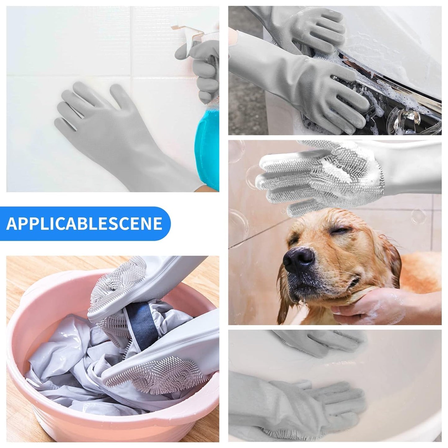 Dishwashing Sponge Gloves for Kitchen, Dishwashing Gloves Reusable Rubber Cleaning Gloves, Silicone Dishwashing Gloves Scrubber Glove, Washing Gloves