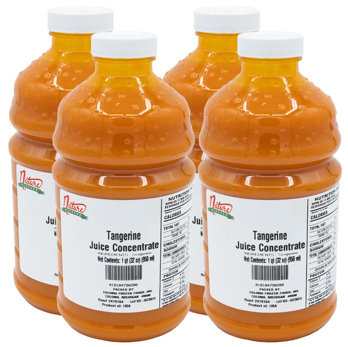 Nature Blessed 100% Pure Tangerine Fruit Juice Concentrate - 4 Quarts (4/32 fl oz bottles), Great for Home Vintners, Home Brewers, Cider, Spirits