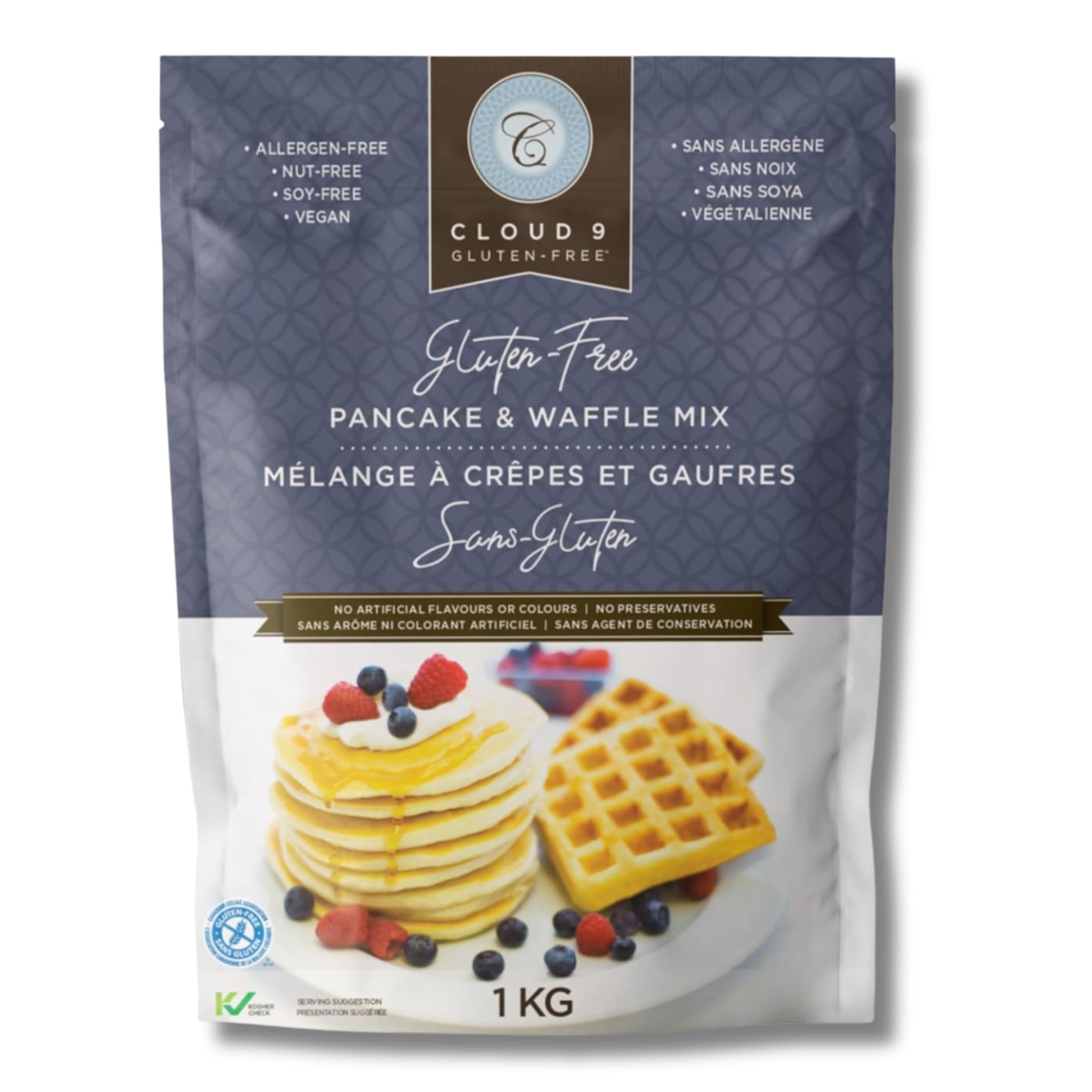 Cloud 9 Gluten Free Pancake Mix, Waffle Mix, Light & Fluffy, Easy-to-Make Pancakes and Waffles, Versatile Gluten Free Baking (1 KG), Vegan & Kosher
