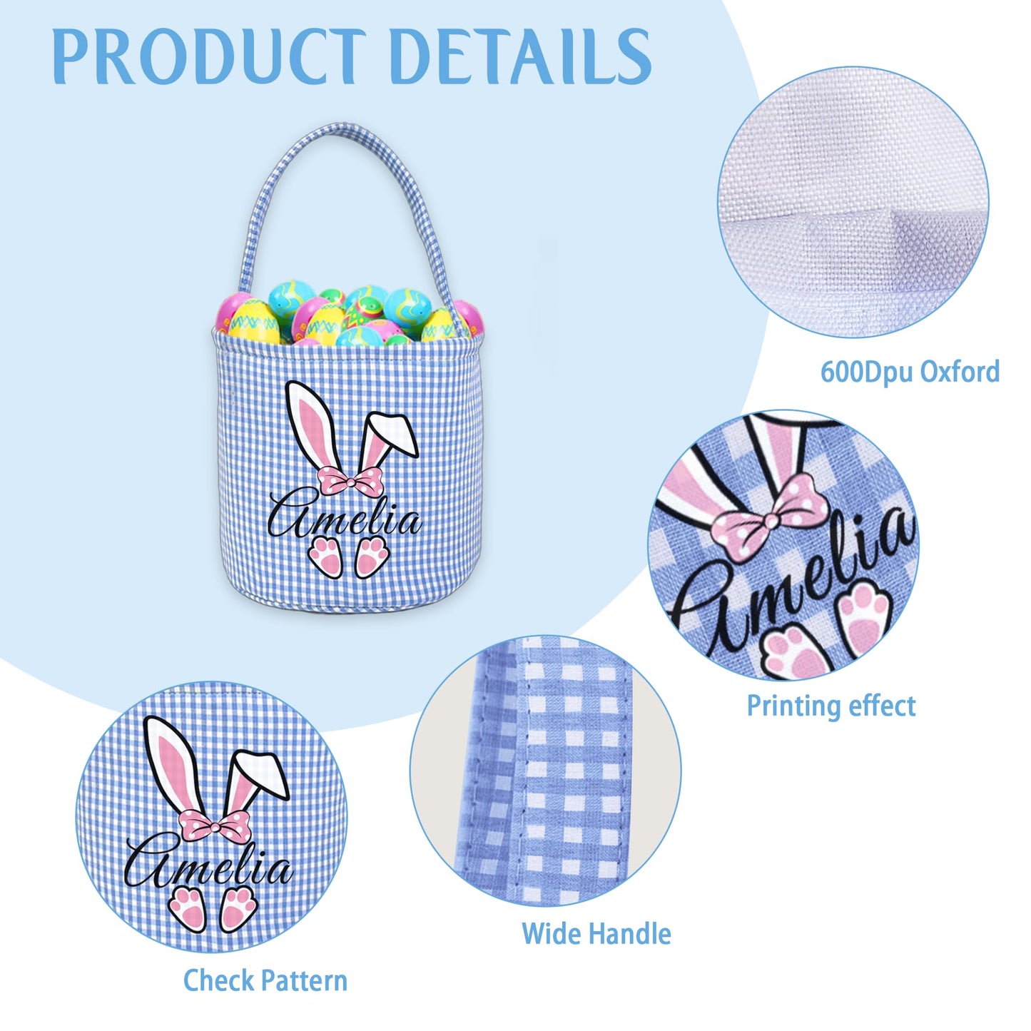 Custom Easter Basket with Name Personalized Printed Easter Baskets Customized Bunny Easter Basket Great Easter Gifts for Kids Girls Boys (Color03)
