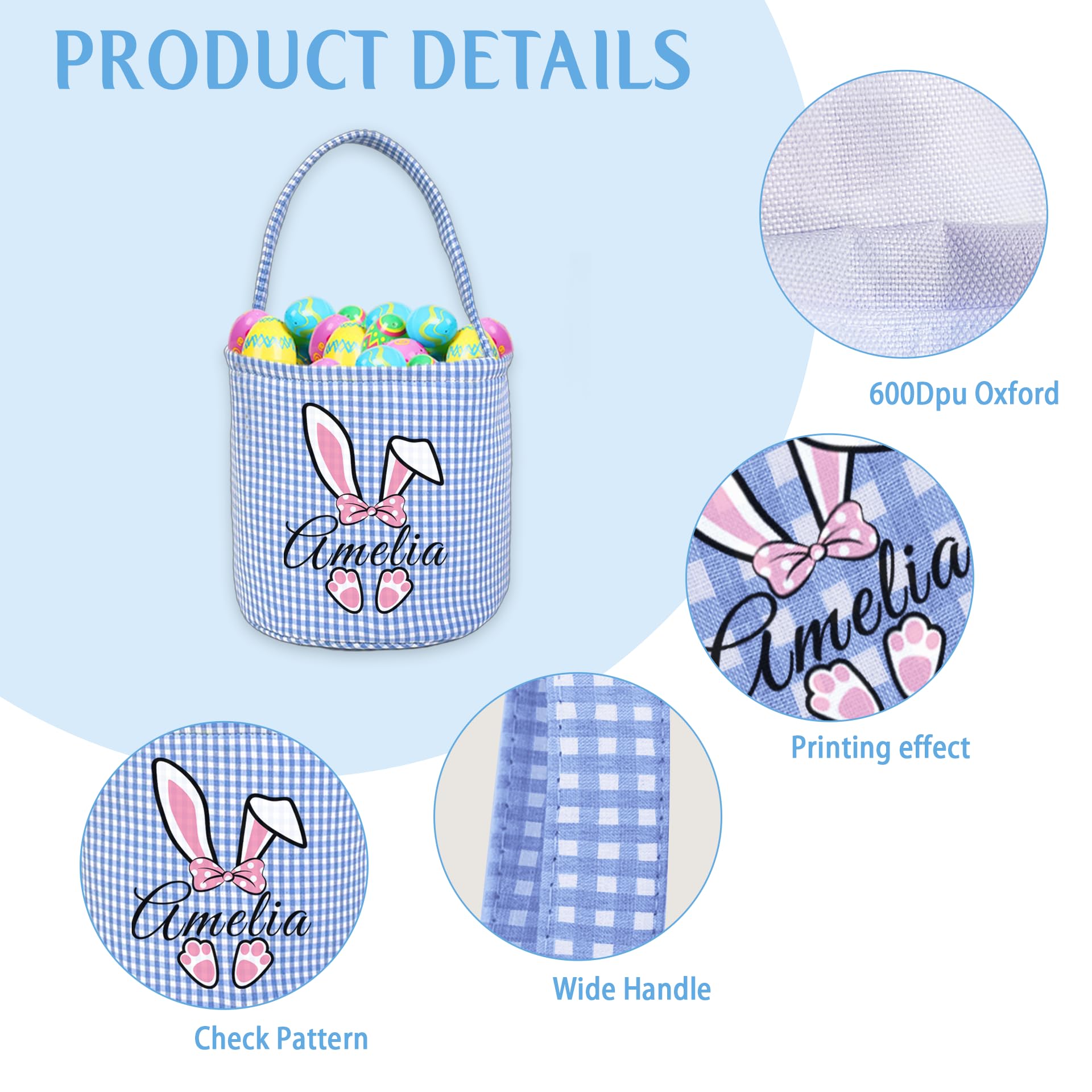 Custom Easter Basket with Name Personalized Printed Easter Baskets Customized Bunny Easter Basket Great Easter Gifts for Kids Girls Boys (Color03)