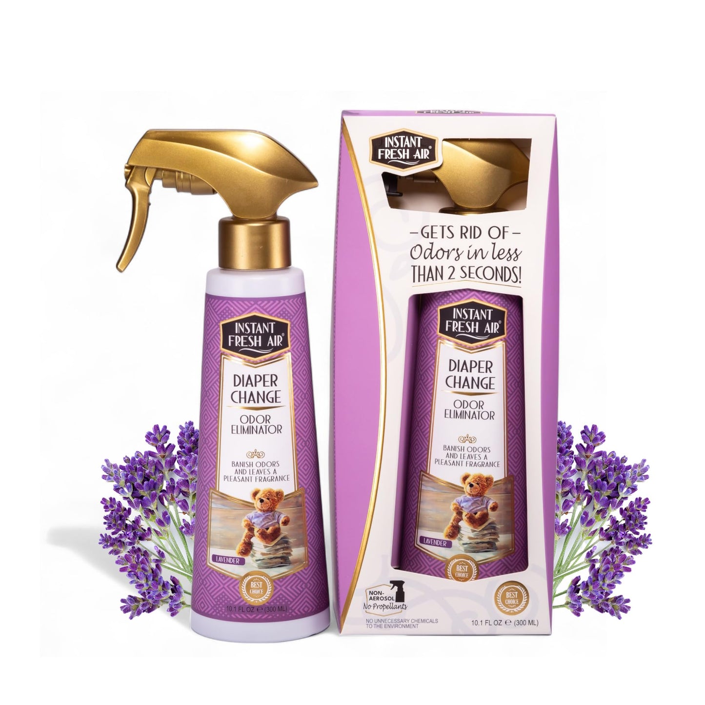 Pleasant Instant Fresh Air DIAPER CHANGE Odor Eliminator Spray - Lavender Scent, Fast-Acting Air Freshener & Odor Eliminator for Nursery, Home
