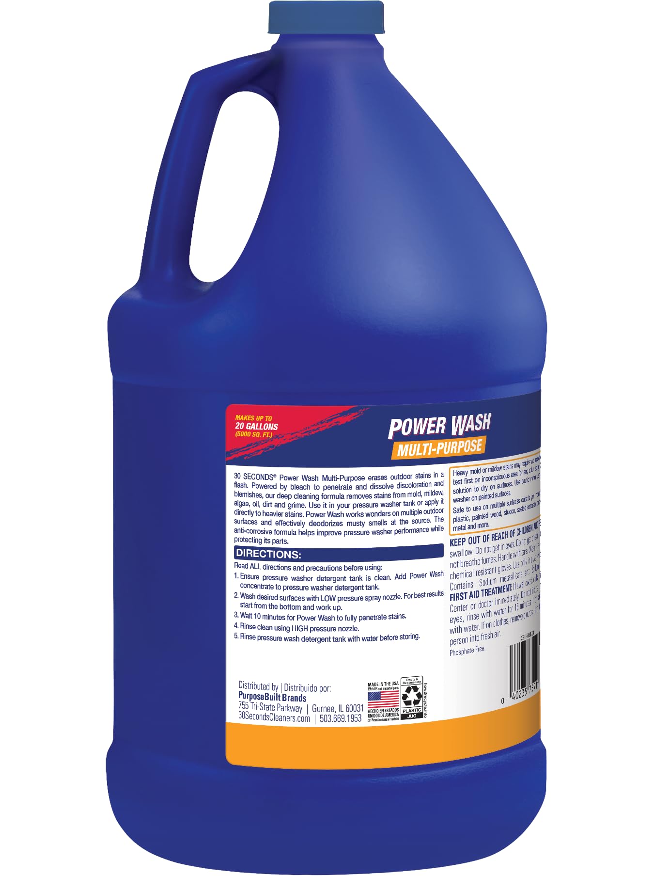 30 SECONDS Pressure Washer Concentrated Cleaner - Power Cleans Stains from Algae, Mold & Mildew, Dirt, Grime - Makes up to 20 Gallons