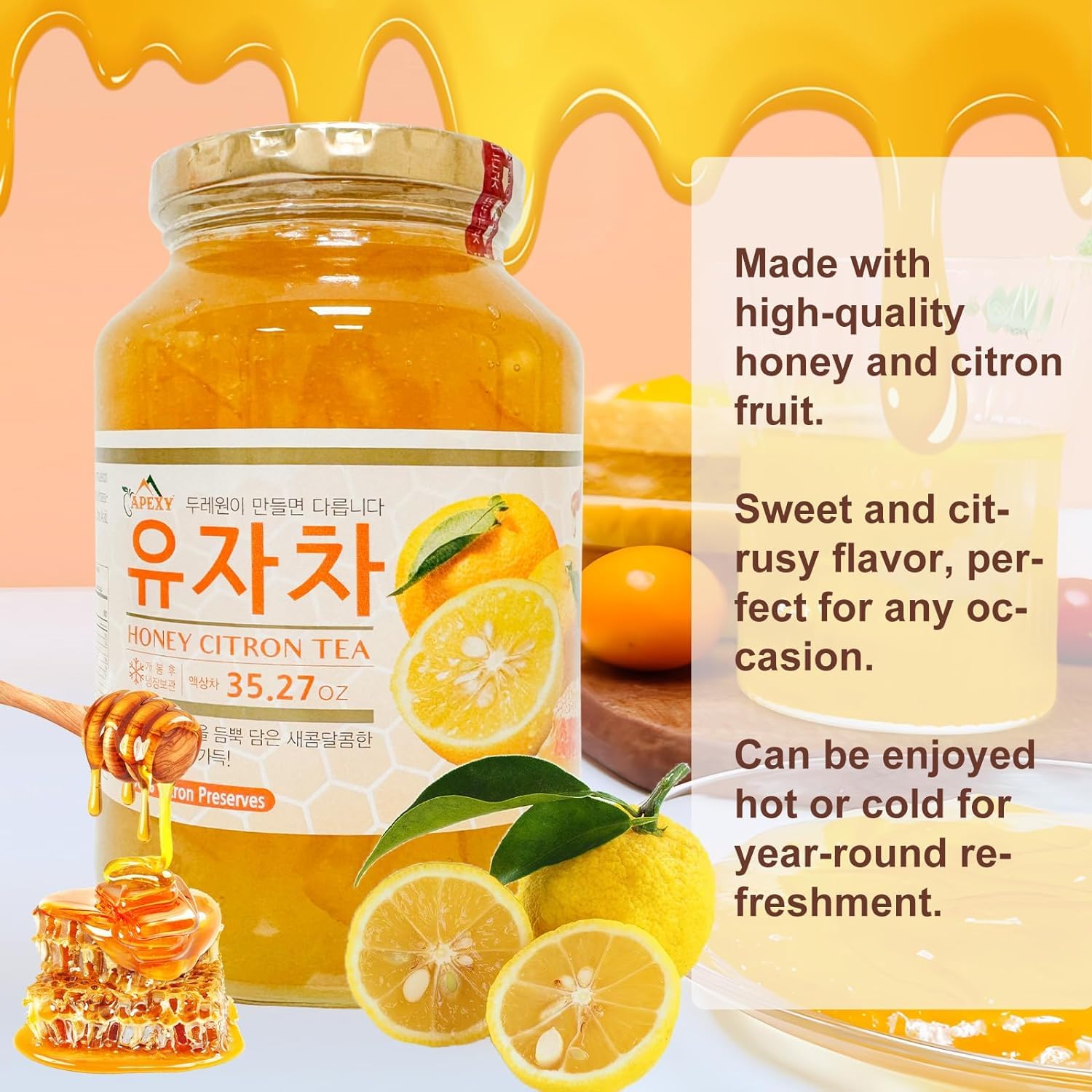 Apexy Authentic Korean Honey Citron Tea, Citron Tea, Just Add Hot Water, Yuzu Marmalade, Yuzu for Salad, Citron Spread, No Artificial Colors