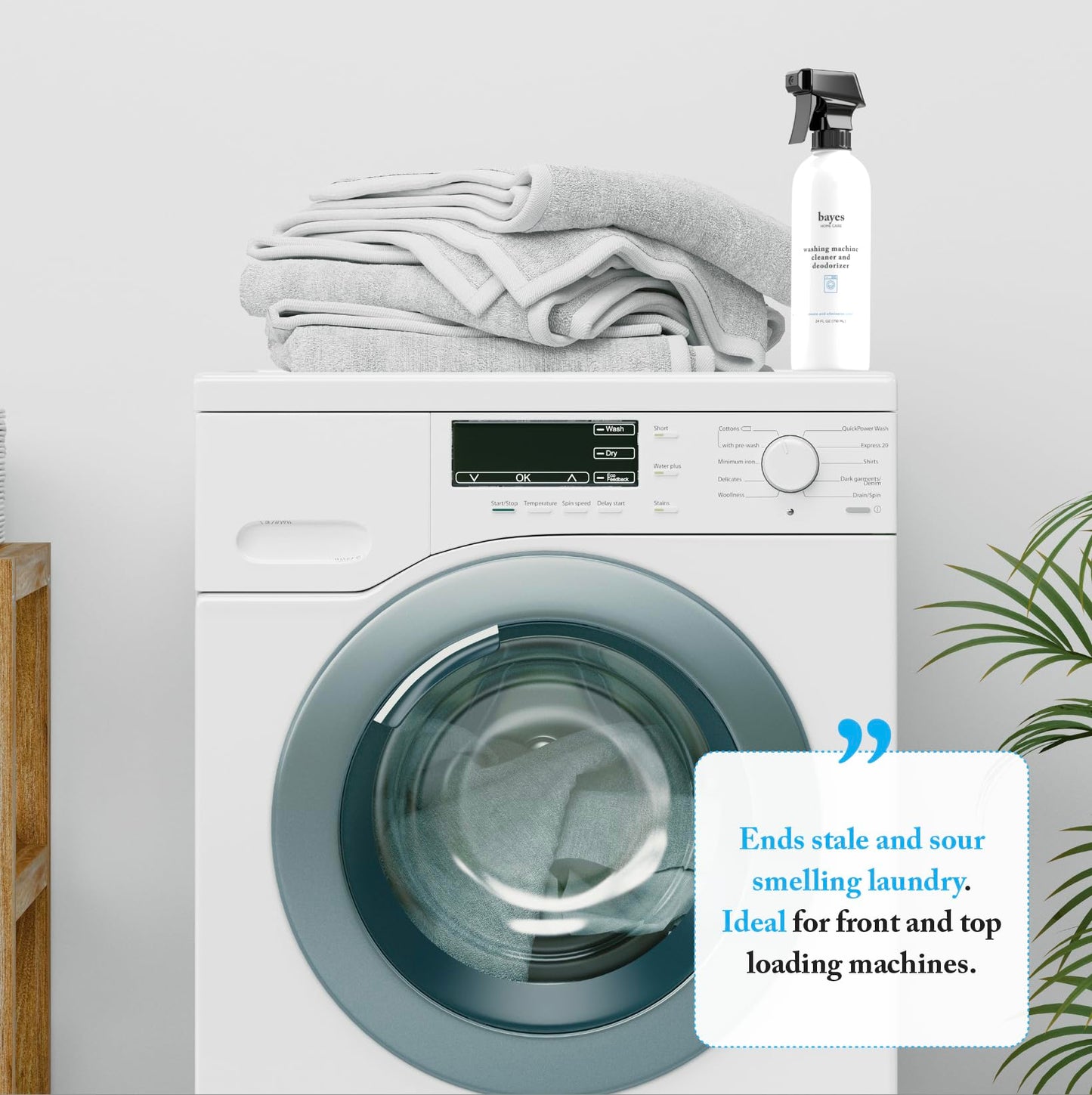 Bayes Washing Machine Cleaner & Deodorizer - Cleans and Eliminates Odors for Fresh Smelling Laundry - 24 Ounce