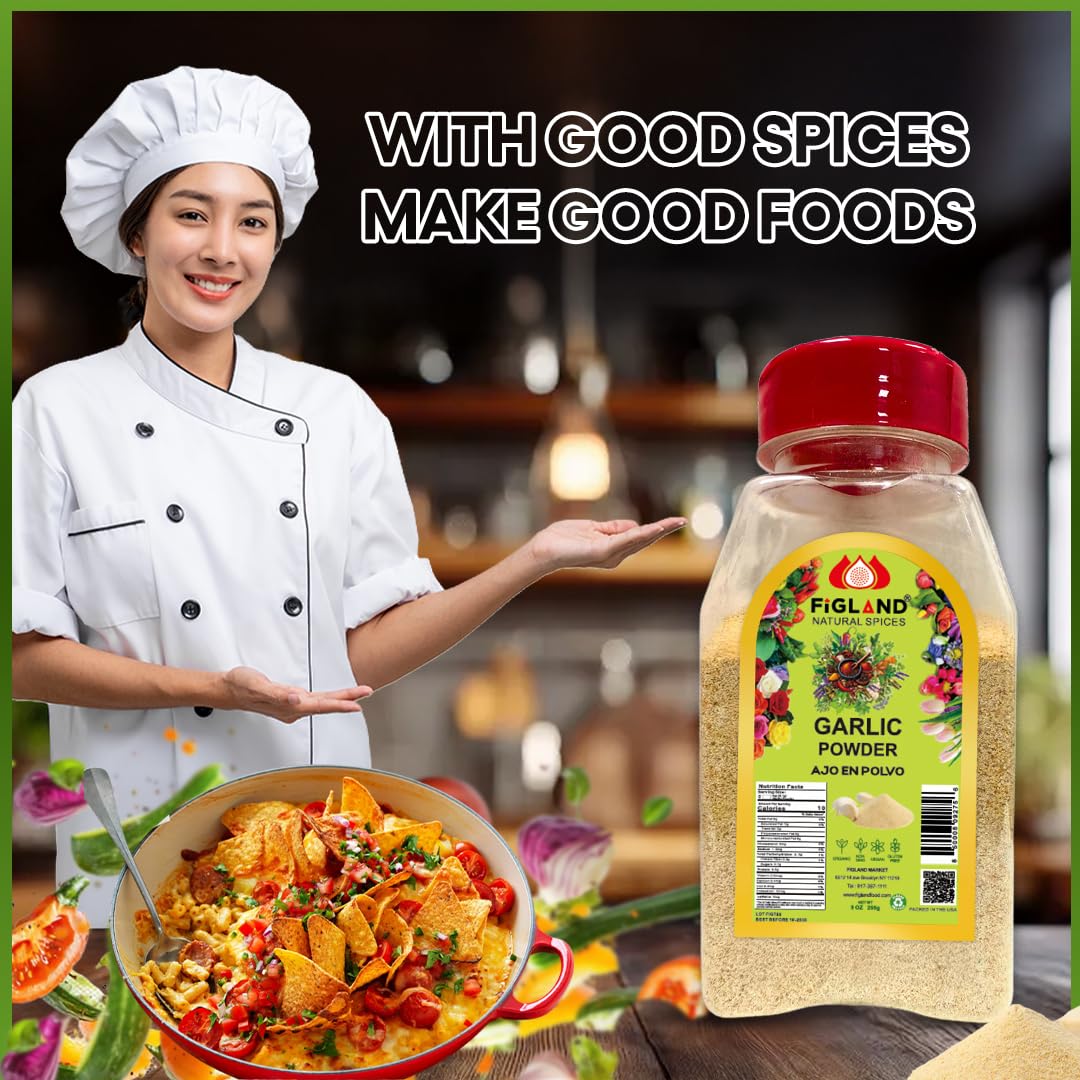 FIGLAND Natural Garlic Powder - Premium Ajo en Polvo, 100% Pure Ground Garlic for Cooking, Seasoning, Marinades & Spice Blends - Fresh, Aromatic